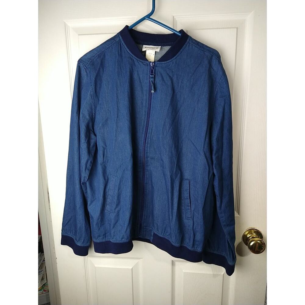 Serengeti Woman L Jacket Lightweight Denim Dark Wash Pocket Bomber Jacket
